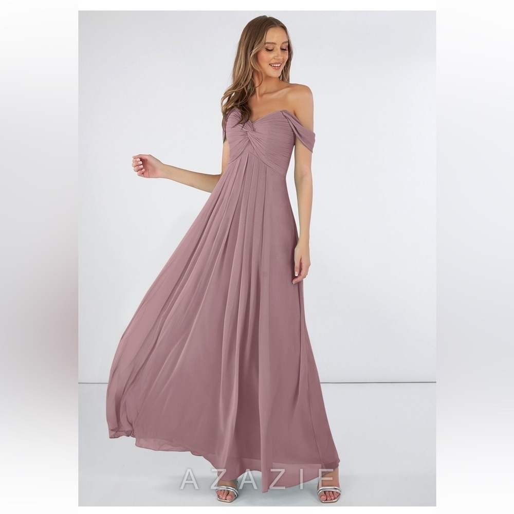 Azazie Mauve Off-Shoulder Chiffon Gown